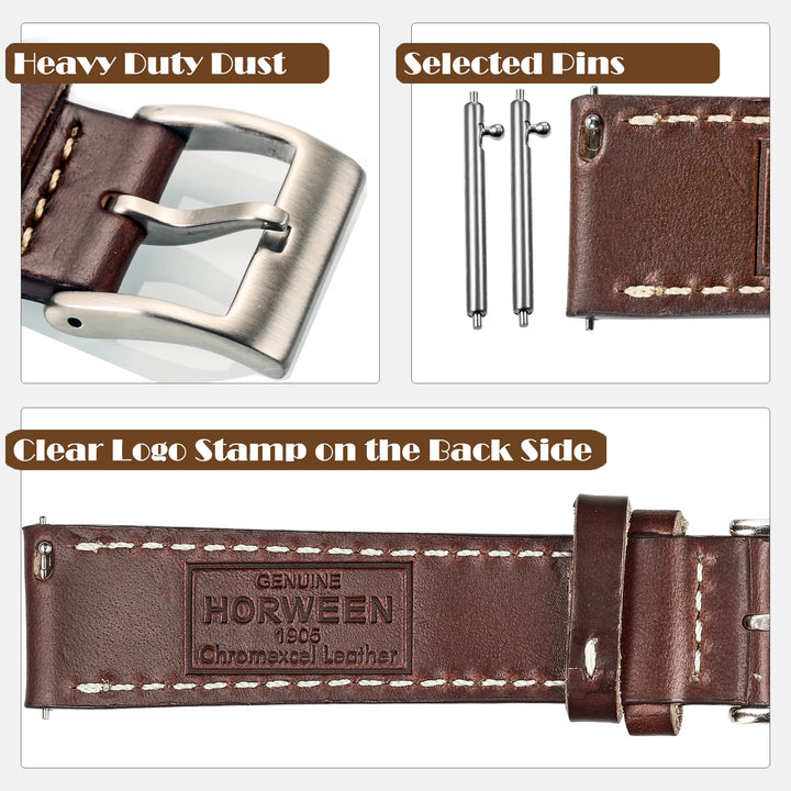 HEMSUT 100% Genuine Leather Straps Quick Release Horween Soft Wrap Handmade Cowhide Wrist Bands 18mm 20mm 22mm