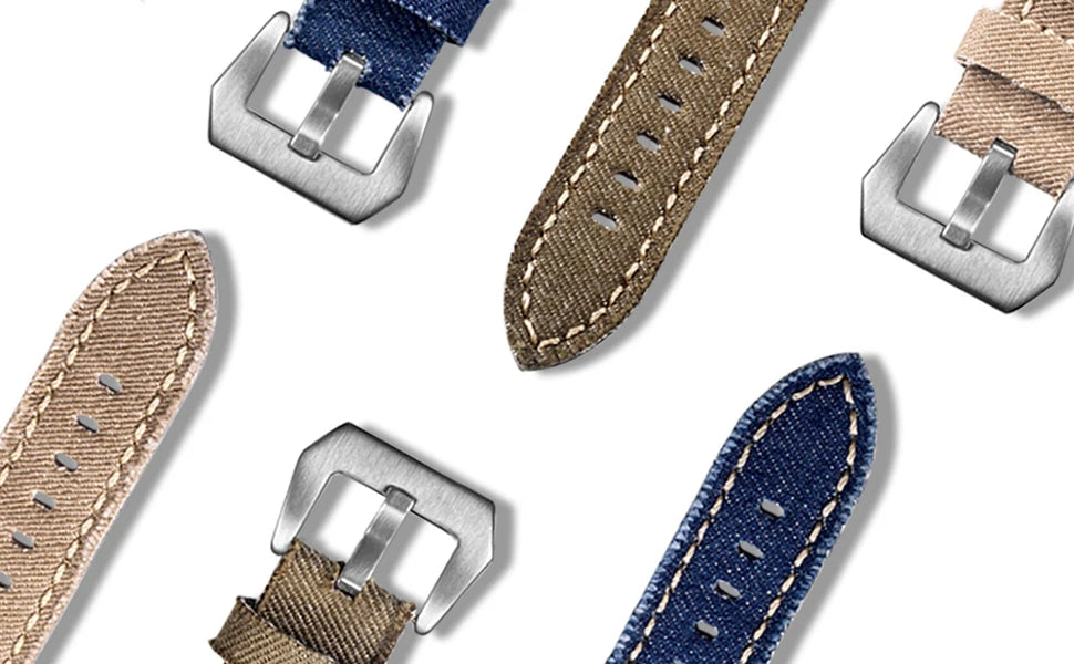 Hemsut Denim Canvas Watch Strap – 20–24mm Quick-Release with Steel Buckle