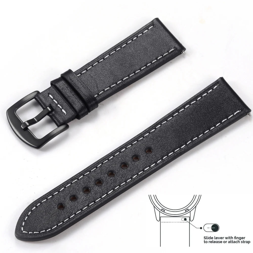 Genuine Leather Quick Release Watch Band 20–22mm for Huawei & Samsung Galaxy 45/46mm