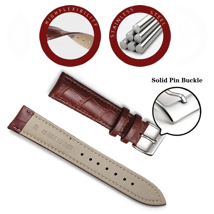 Premium Genuine Leather Watch Band 12–24mm (With Tool)