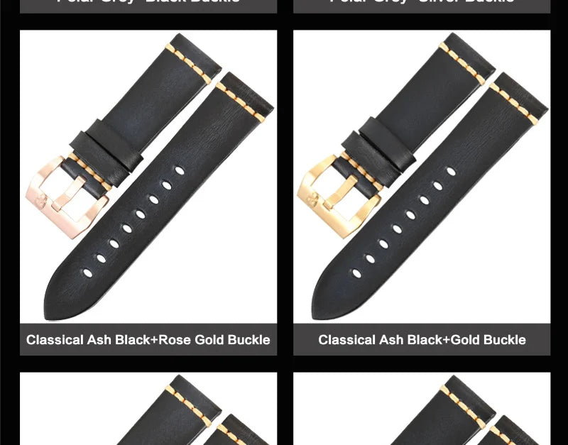 MAIKES Handmade Genuine Cow Leather Watch Band Vintage Black Watchband Watch Bracelet 20mm 22mm 24mm Watch Strap