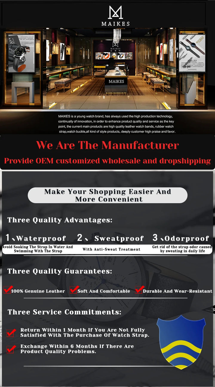 MAIKES luxury Genuine Leather Watch Band Soft Cowhide Leather Strap Bracelet For MIDO TISSOT Casio Watchbands