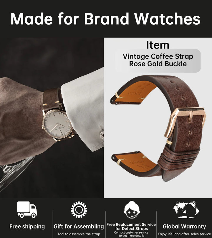 Vintage Vegetable-Tanned Leather Watch Band 20-24mm from Tuscany, Italy