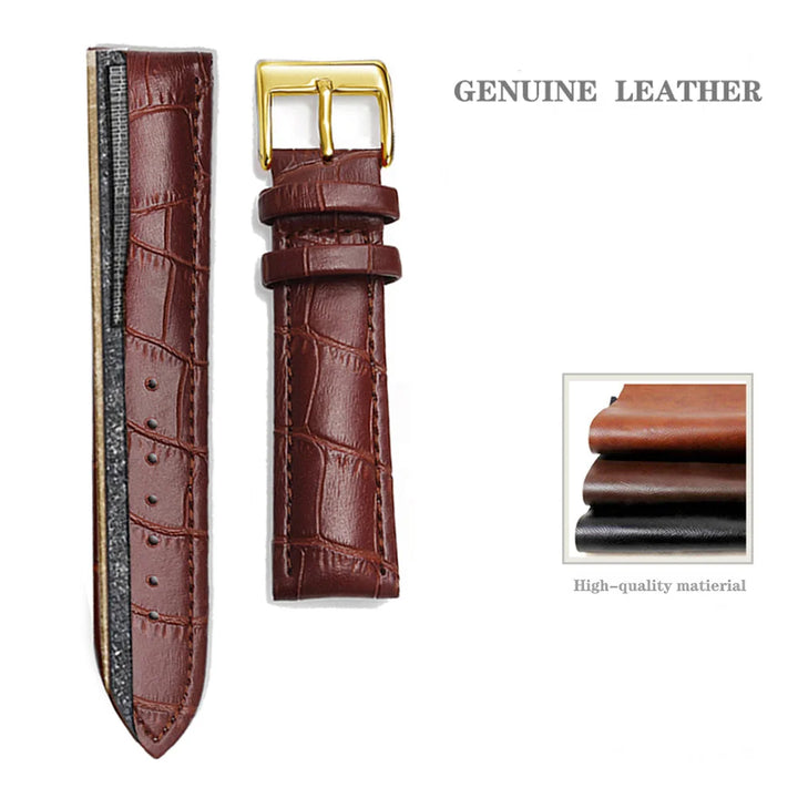 Genuine Leather Watch Strap – 14–24mm with Steel Buckle & Tool