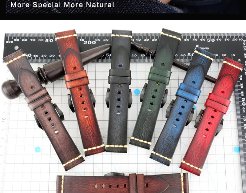 MAIKES Handmade Genuine Cow Leather Watch Band Vintage Black Watchband Watch Bracelet 20mm 22mm 24mm Watch Strap