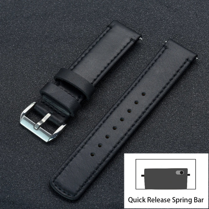 JUELONG Premium Leather Watch Strap 20mm 22mm With Quick Release Watch Bands Black Silver Buckle For Men's Watches Accessories