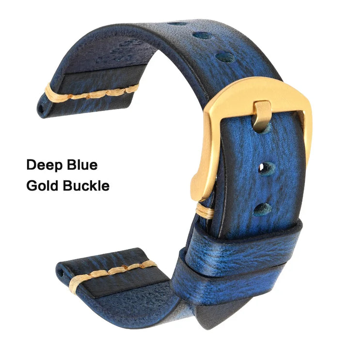 MAIKES Handmade Calfskin Leather Watch Strap – 20/22/24mm, Vintage for Panerai, MIDO & Longines