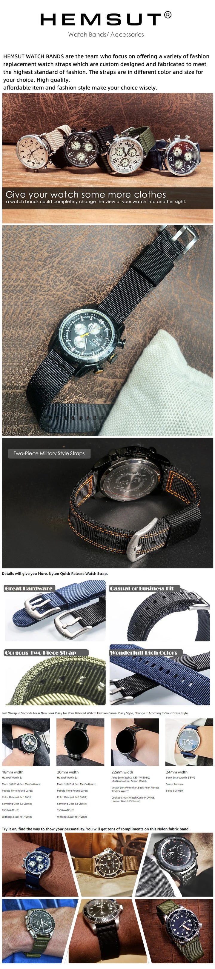 Military Nylon Quick-Release Watch Band (18-24mm)