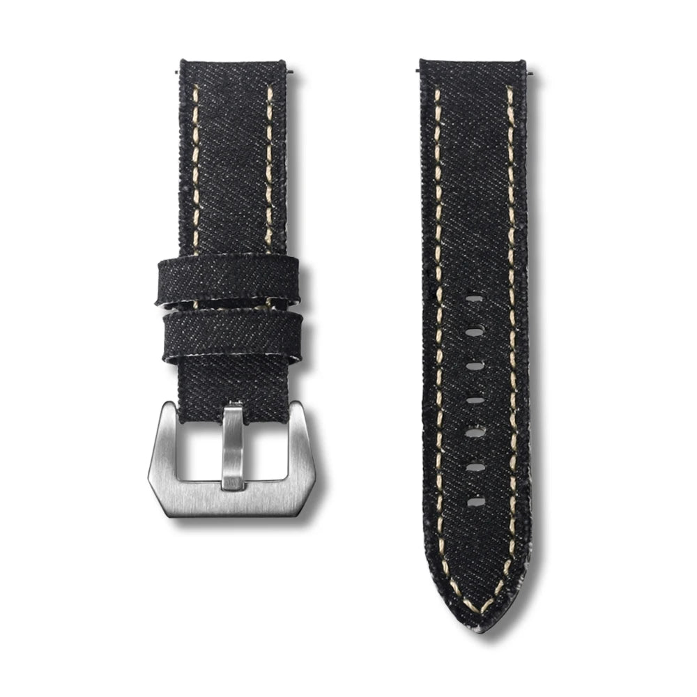 Hemsut Denim Canvas Watch Strap – 20–24mm Quick-Release with Steel Buckle
