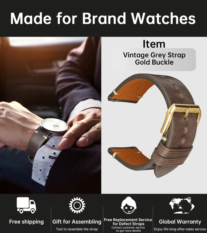 Vintage Vegetable-Tanned Leather Watch Band 20-24mm from Tuscany, Italy