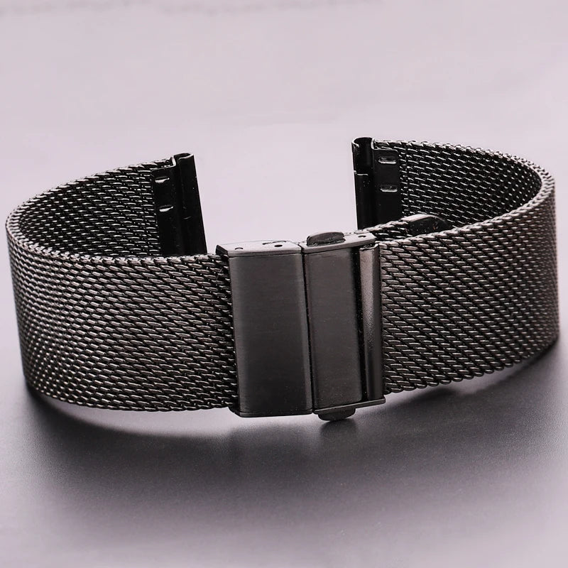 Mesh Milanese Loop Watch Strap – 16–24mm, Silver/Black for Galaxy Watch