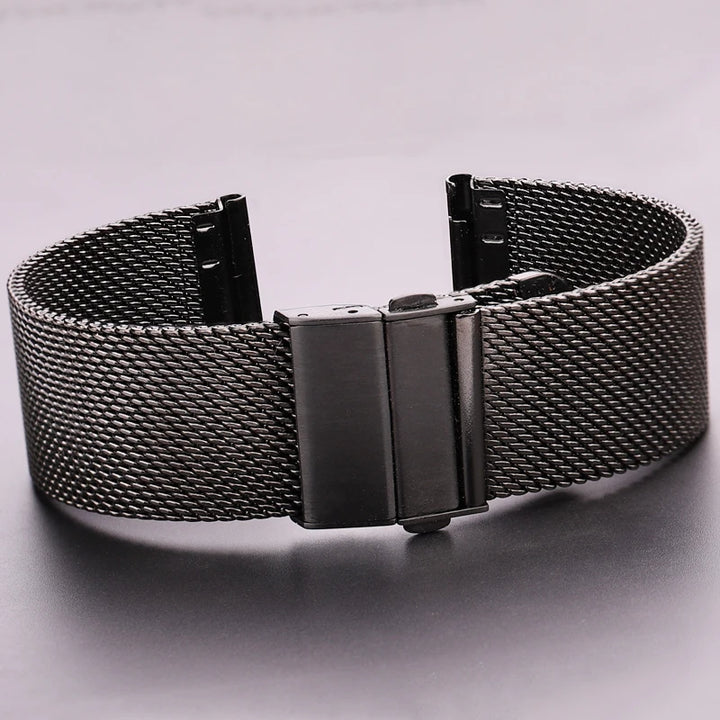 Mesh Milanese Loop Watch Strap – 16–24mm, Silver/Black for Galaxy Watch