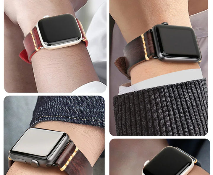 Handmade Leather Strap Watch Band For Apple Watch 45mm 41mm 44mm 42mm 40mm Series 9 8 7 6 SE 5 4 iWatch Bracelet