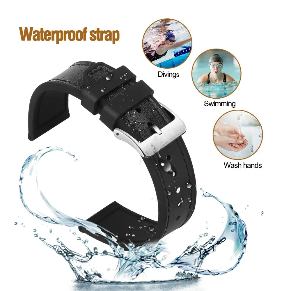 HEMSUT Leather & Silicone Hybrid Strap – 18–24mm, Waterproof