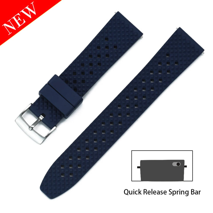 JUELONG Premium Tropical FKM Rubber Straps 20mm 22mm Quick Release Breathable Porous Perfect Fit Flat End Universal Watch Strap