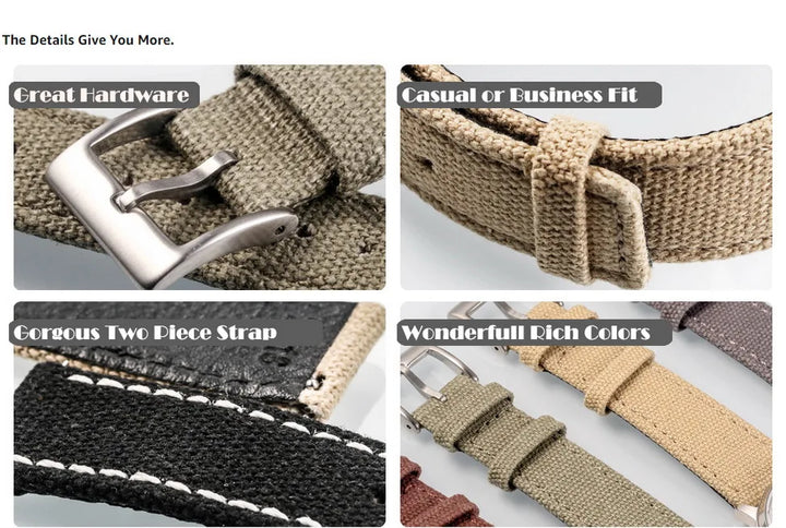 Hemsut Grey Canvas Quick-Release Watch Strap (18-22mm)