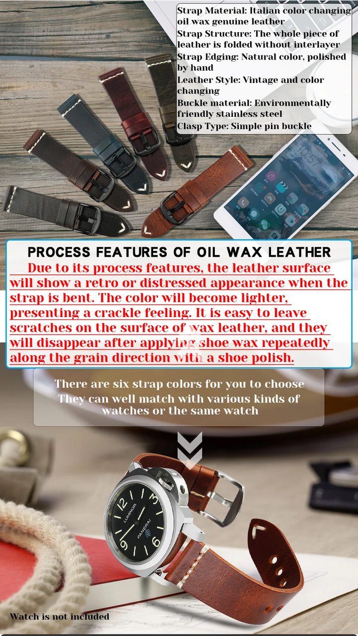 MAIKES Vintage Oil Wax Leather Watch Band Watch Accessories Bracelet 20mm 22mm 24mm Blue Watchband Watch Strap For Omega MIDO