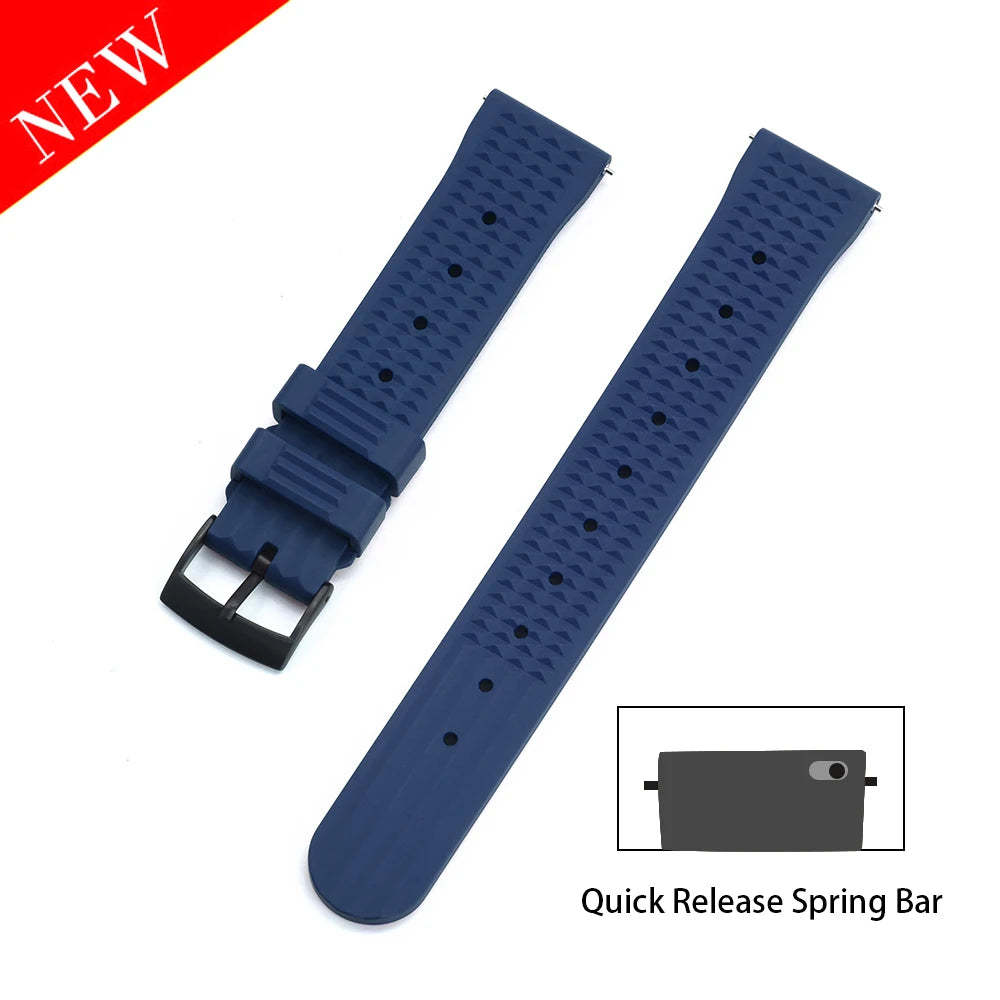 Premium Grade Waffle FKM Watch Band 20mm 22mm Quick Release Fluoro Rubber Waffle Watch Strap For Traditional Diving Watch