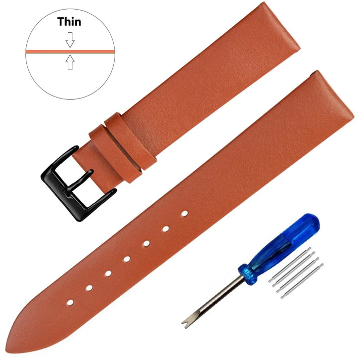 Genuine Leather Watch Strap – Smooth Finish (SS Buckle, 12–22mm)