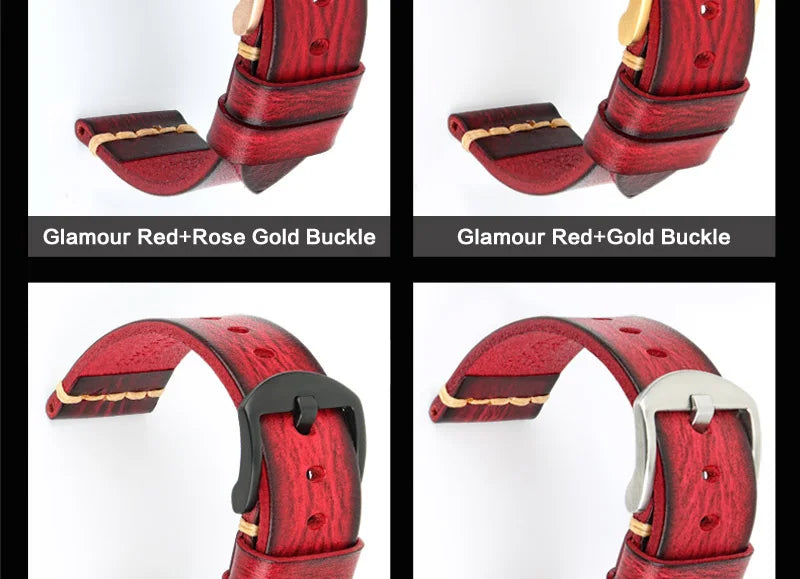 MAIKES Handmade Calfskin Leather Watch Strap – 20/22/24mm, Vintage for Panerai, MIDO & Longines