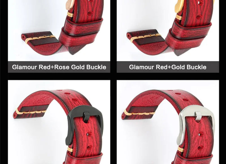 MAIKES Handmade Vintage Leather Watch Strap – 20/22/24mm for Panerai, Fossil, Casio & Seiko