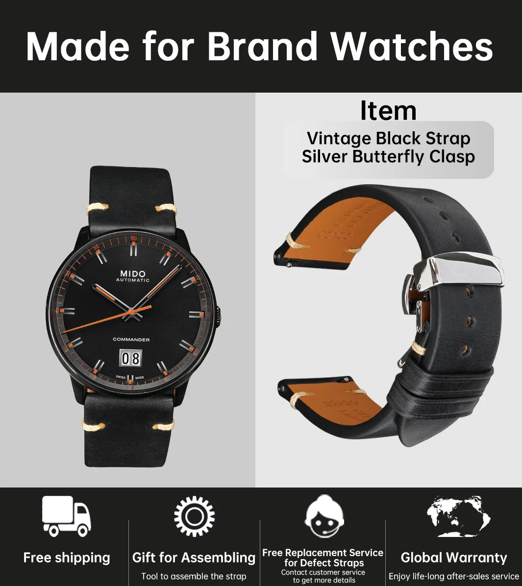 Vintage Vegetable-Tanned Leather Watch Band 20-24mm from Tuscany, Italy