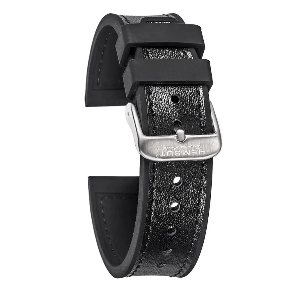 HEMSUT Leather & Silicone Hybrid Strap – 18–24mm, Waterproof