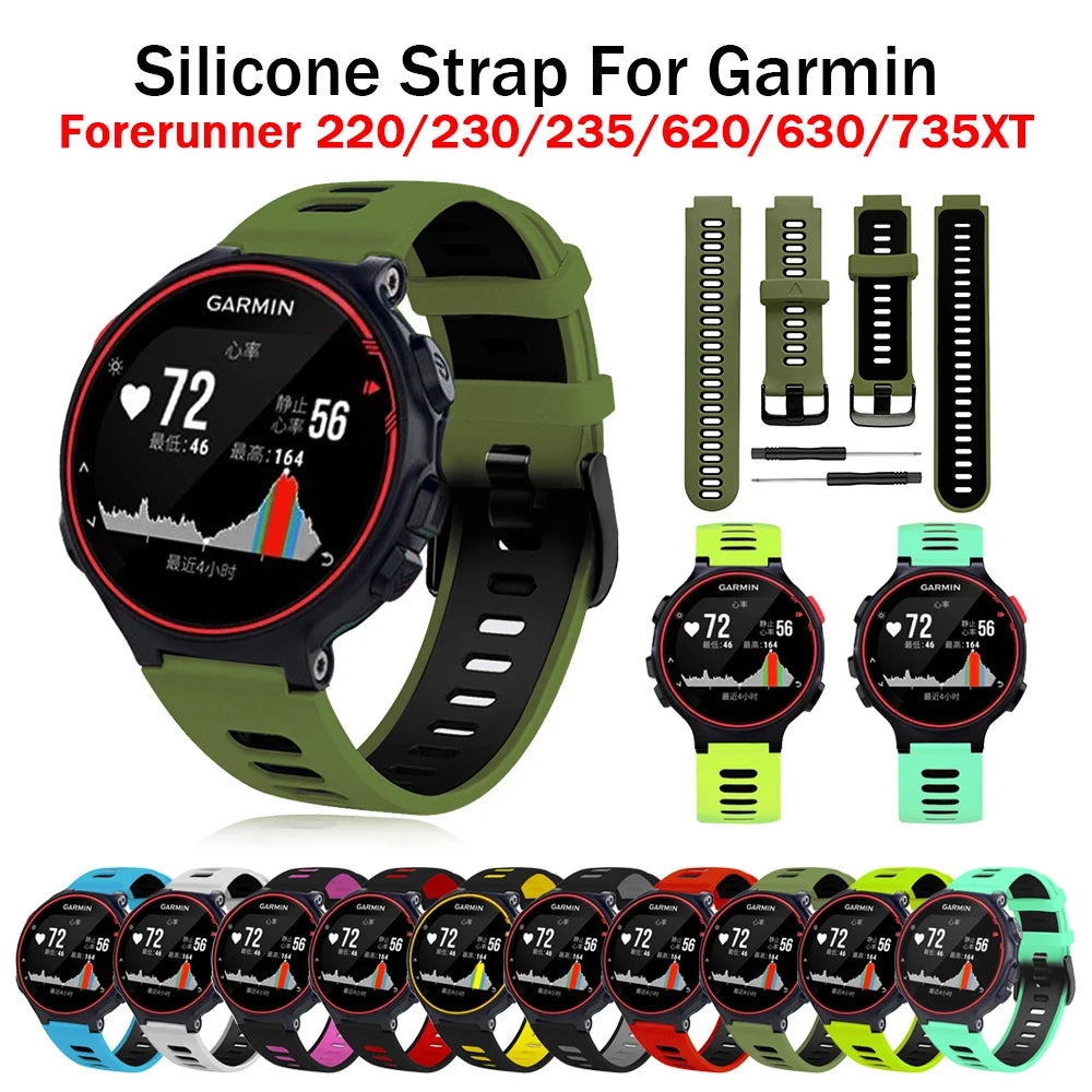 Silicone Replacement Watch Strap for Garmin Forerunner 220/230/235/620/630/735XT