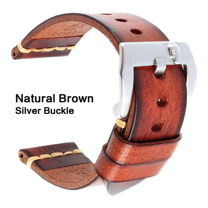 MAIKES Handmade Italian Leather Watch Strap – 18–24mm, Vintage for Panerai, Omega & IWC