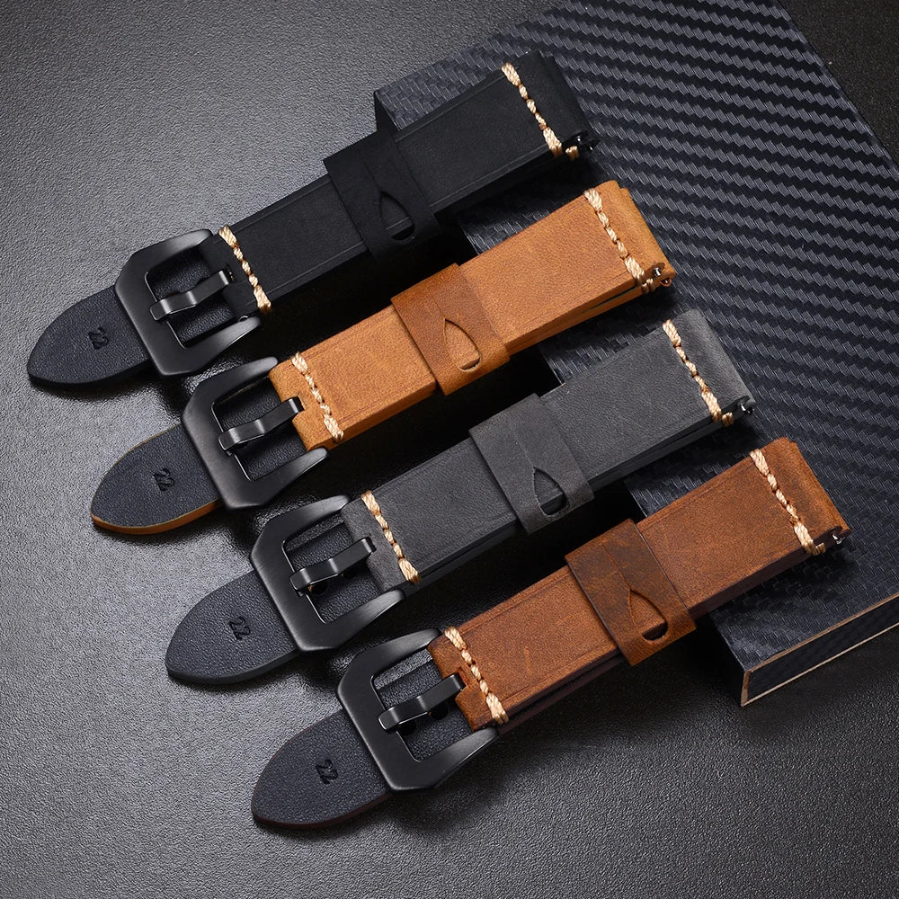 Genuine Leather Quick Release Watch Band 20–22mm for Huawei & Samsung Galaxy 45/46mm