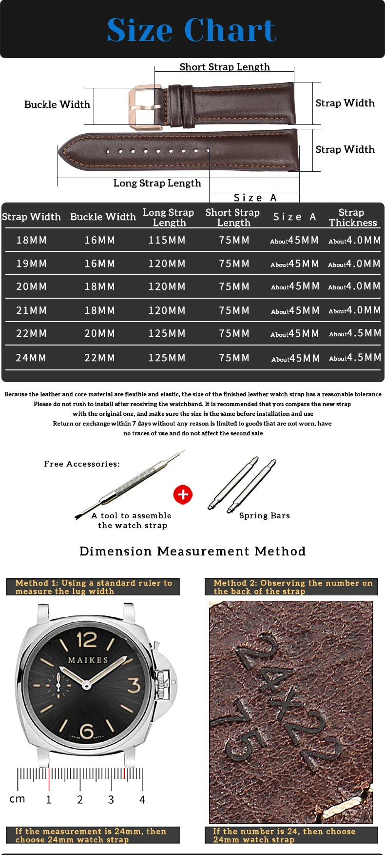 MAIKES luxury Genuine Leather Watch Strap 20mm 22mm Watch Accessories Bands For MIDO TISSOT SEIKO Watch Bracelet