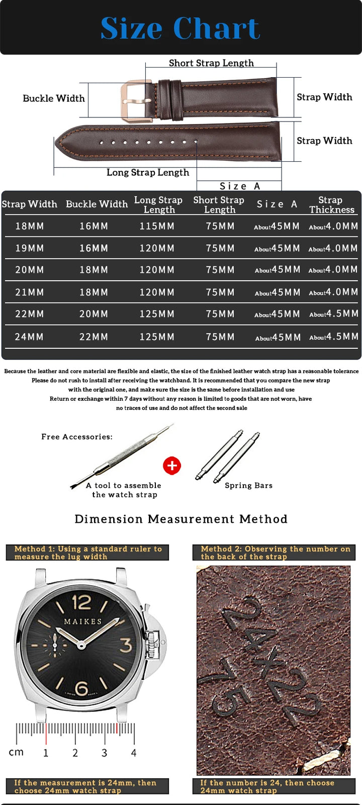 MAIKES luxury Genuine Leather Watch Strap 20mm 22mm Watch Accessories Bands For MIDO TISSOT SEIKO Watch Bracelet