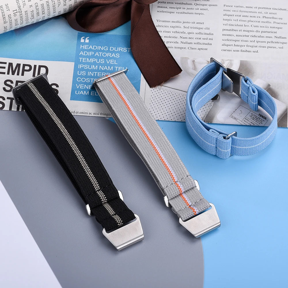 NATOBELT 60s French Troops Parachute Bag Elastic Strap 20mm 22mm Nylon Watchbands Man's Universal Smart Watch Fabric Wristband