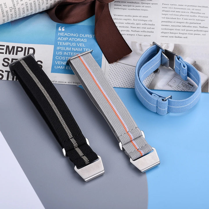 NATOBELT 60s French Troops Parachute Bag Elastic Strap 20mm 22mm Nylon Watchbands Man's Universal Smart Watch Fabric Wristband