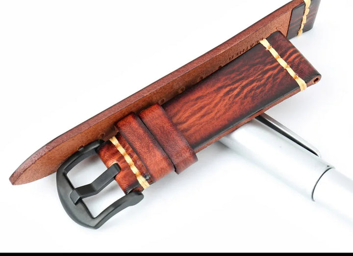MAIKES Handmade Calfskin Leather Watch Strap – 20/22/24mm, Vintage for Panerai, MIDO & Longines
