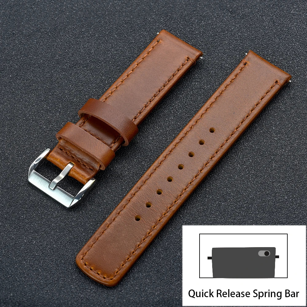 JUELONG Premium Leather Watch Strap 20mm 22mm With Quick Release Watch Bands Black Silver Buckle For Men's Watches Accessories