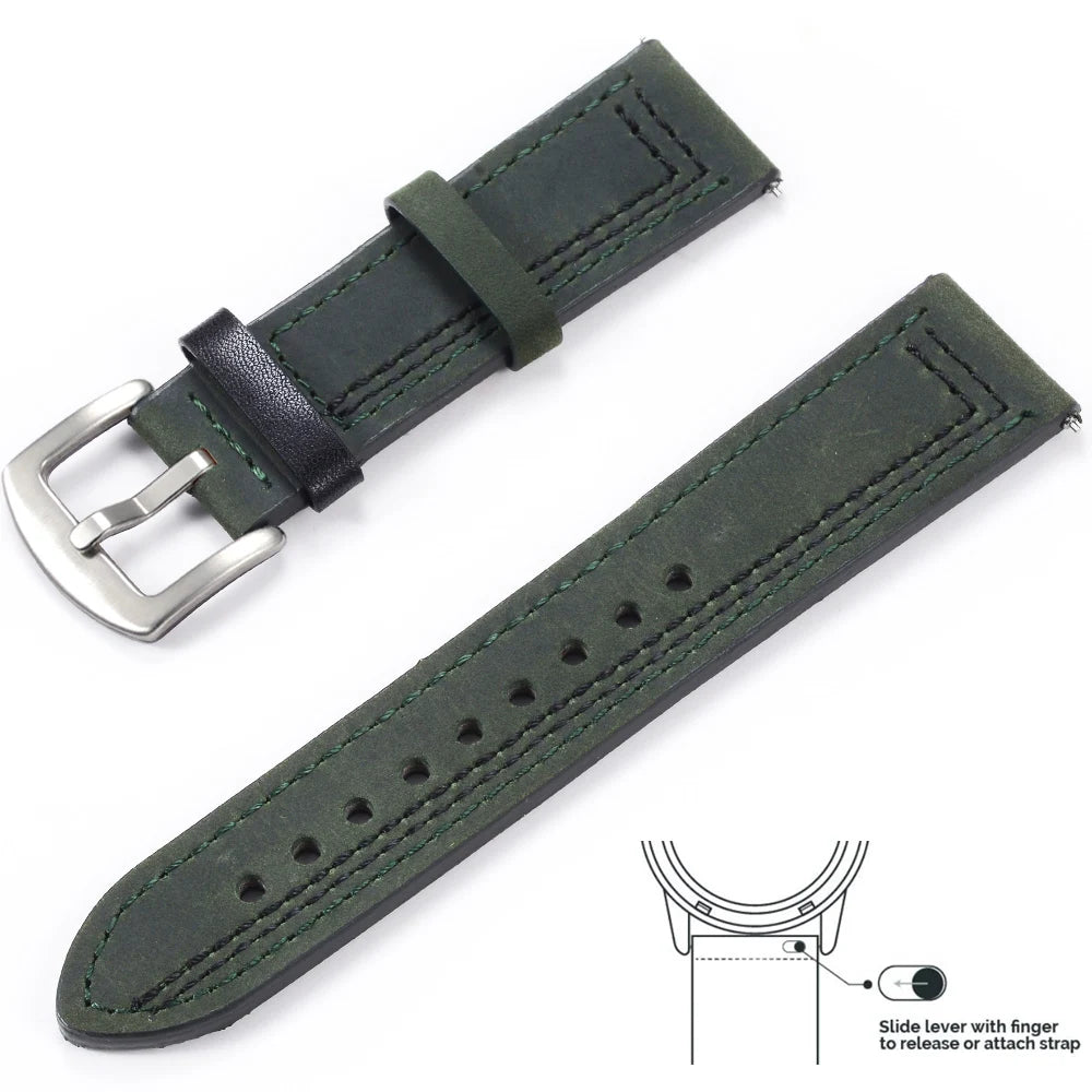Genuine Leather Quick Release Watch Band 20–22mm for Huawei & Samsung Galaxy 45/46mm