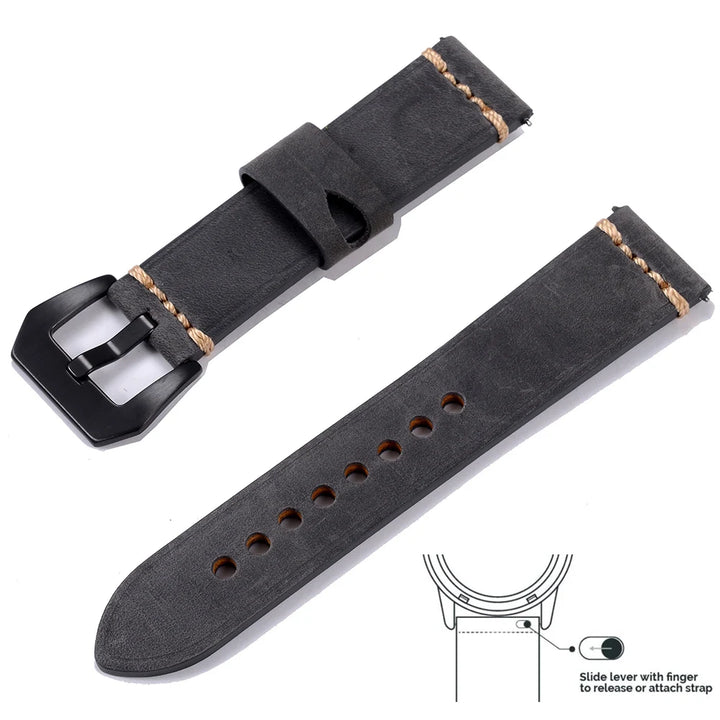 Men’s Genuine Leather Watch Band 22–24mm (Top Grain, High Quality)