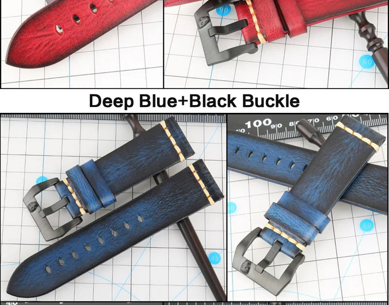 MAIKES Handmade Genuine Cow Leather Watch Band Vintage Black Watchband Watch Bracelet 20mm 22mm 24mm Watch Strap