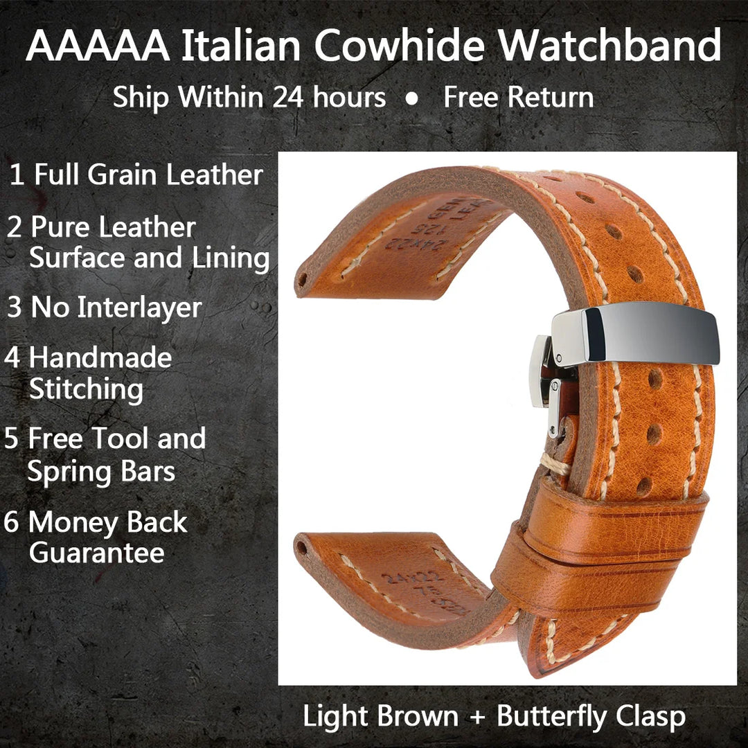 MAIKES Full Grain Cowhide Leather Watch Strap – Handmade Vintage for Omega & Hamilton
