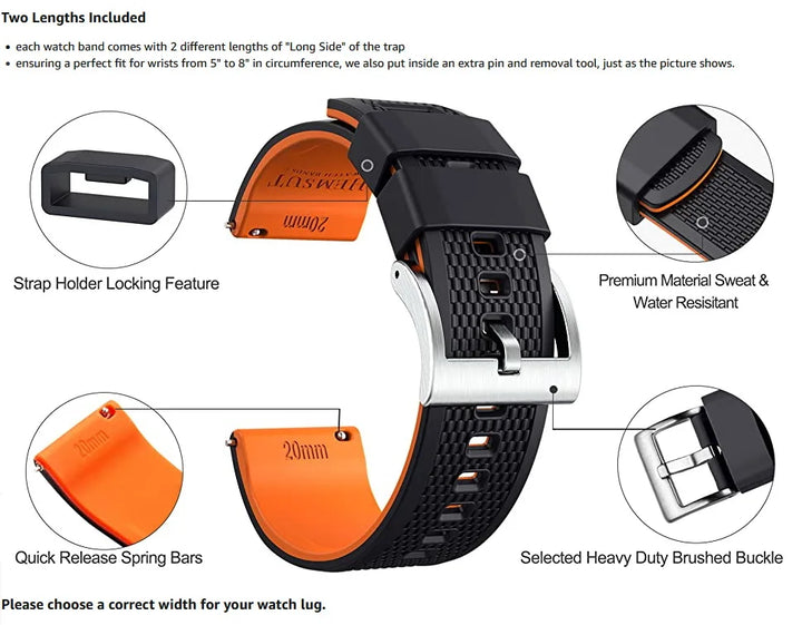 Hemsut Smart Silicone Watch Bands 18mm 20mm 22mm  Quick Release Rubber For Galaxy  Watch Strap  Man Women Soft Replacement