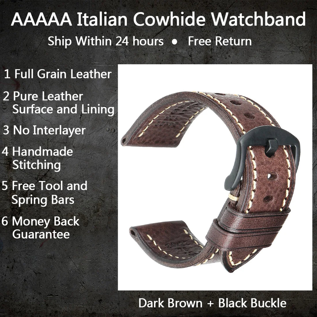 MAIKES Full Grain Cowhide Leather Watch Strap – Handmade Vintage for Omega & Hamilton
