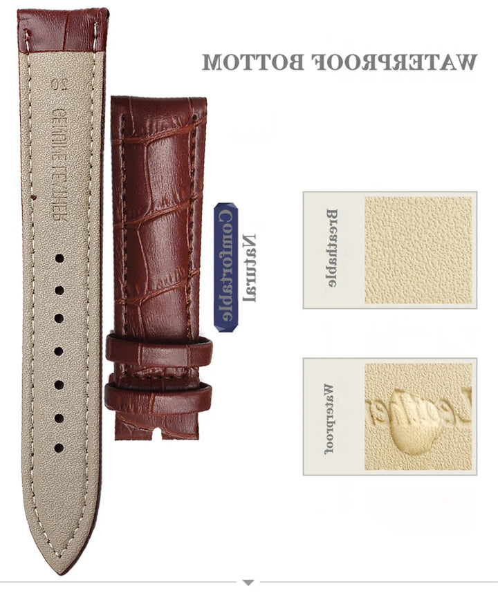 Genuine Leather Watch Strap – 14–24mm with Steel Buckle & Tool