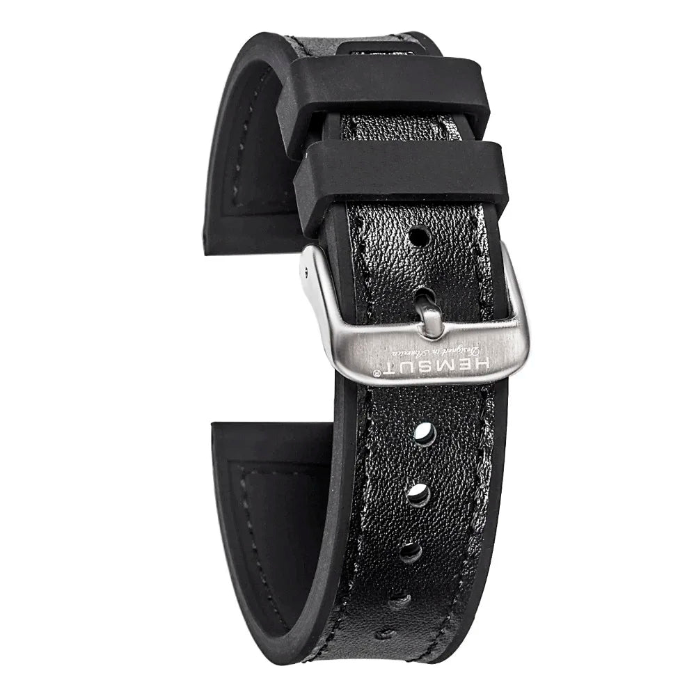 HEMSUT Leather & Silicone Hybrid Strap – 18–24mm, Waterproof