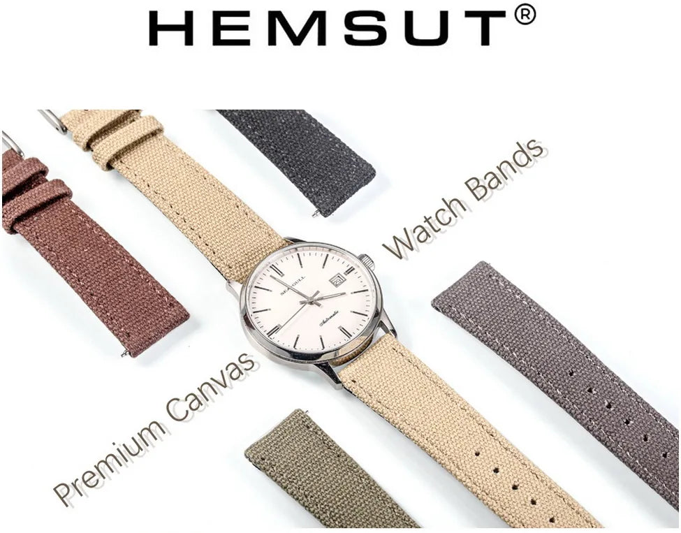 Hemsut Grey Canvas Quick-Release Watch Strap (18-22mm)
