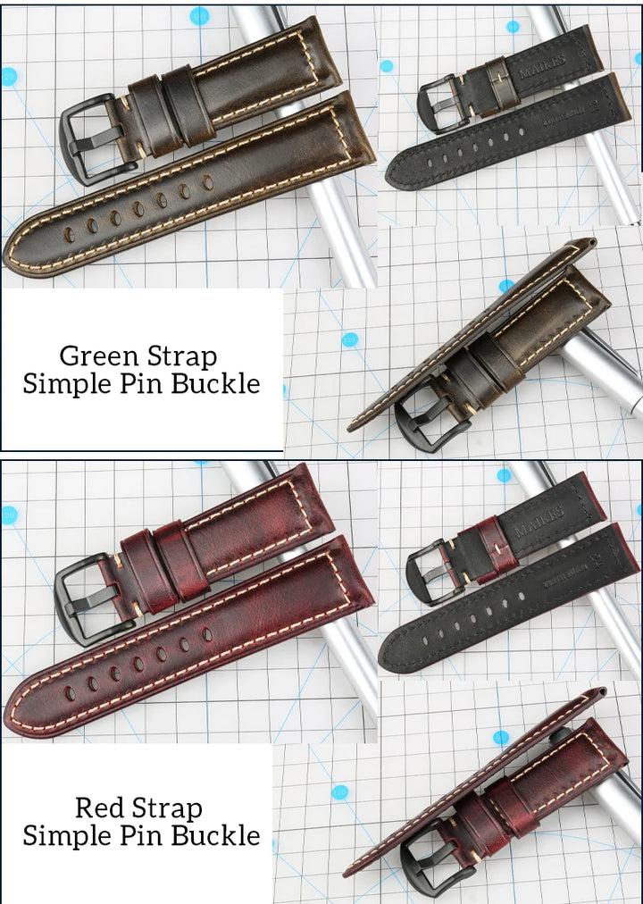 Vintage Oil Wax Leather Watch Strap 20–26mm for Panerai & Breitling – MAIKES