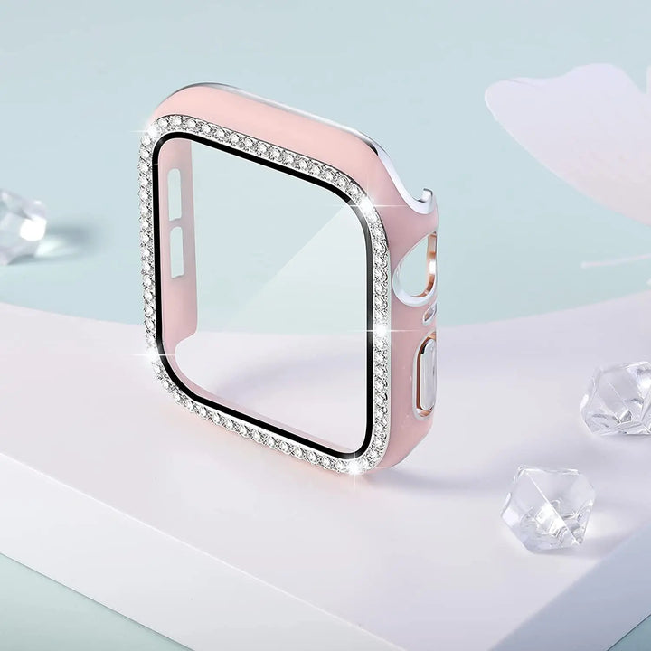 Glass+Cover For Apple Watch Case 45mm 44mm 41mm 40mm 38 42mm Bling Diamond bumper+Screen Protector iwatch series 9 8 7 5 6 4 SE