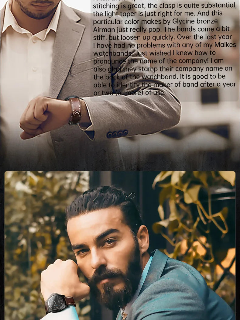 MAIKES Watch Band Handmade Genuine Leather Strap 20mm 22mm 24mm Men With Stainless Steel Buckle For Panerai Tissot Watchband