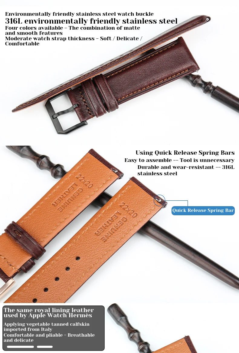 Quick Release Watchband For Huawei Watch GT 2 Pro TISSOT Samsung Galaxy Watch Active2/3 Bracelet Leather Strap Watch Band