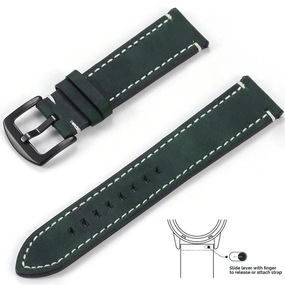 op Grain Genuine Leather Watch Band 20mm 22mm (Quick Release)